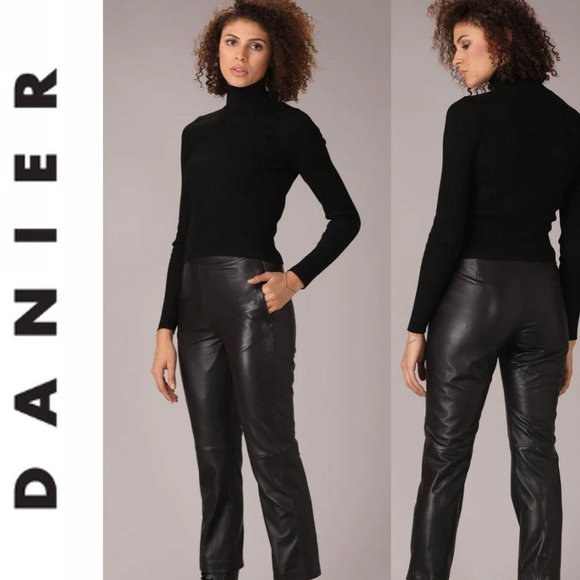 Danier Black High Rise Leather Pants medium - Picture 1 of 12